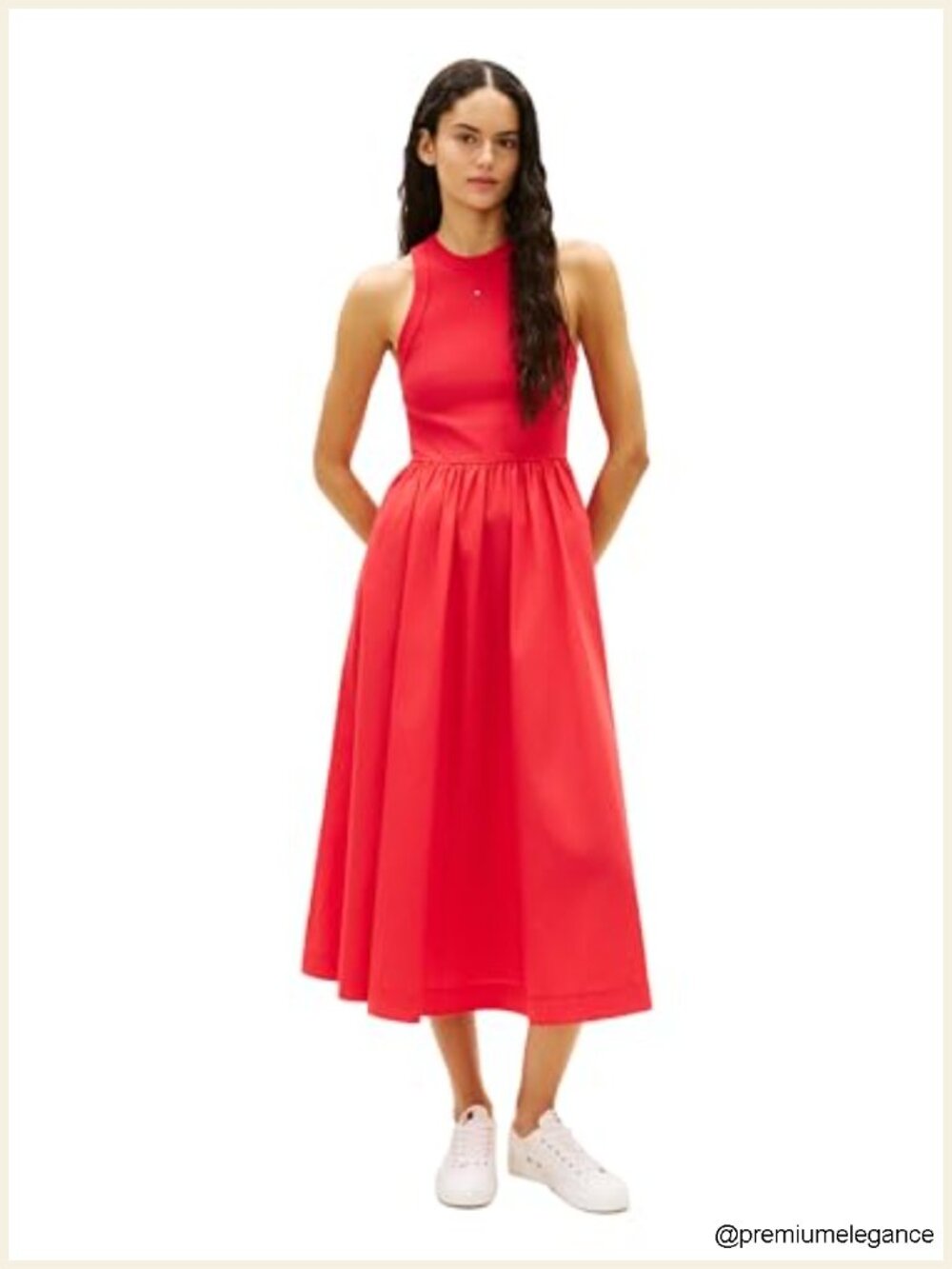 Lightweight Cotton Poplin Tank Midi Dress with Pockets | Casual | Sleeveless